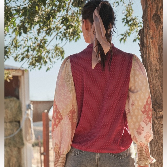 07 Boho Contrast Long Sleeve Blouse Top - Picture 5 of 6